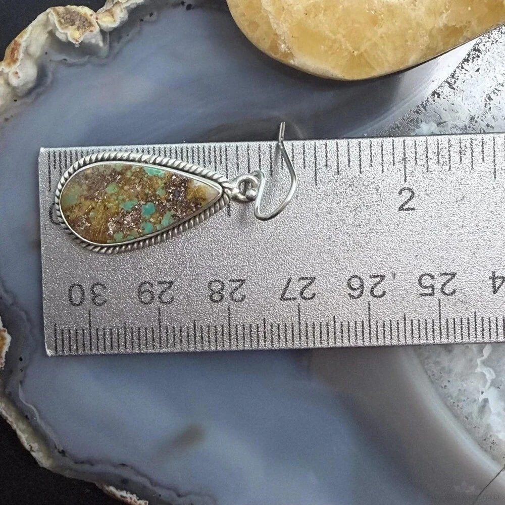 Sterling Southwestern Style Teardrop Royston Turquoise Dangle Earrings For Women